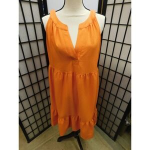 Womens Calvin Klein Sun Dress Sz 10 Tiered Orange Sleeveless Tie Waist